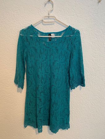 H&M Kleid petrol Spitze Häkel Gr. 36 / XS / S