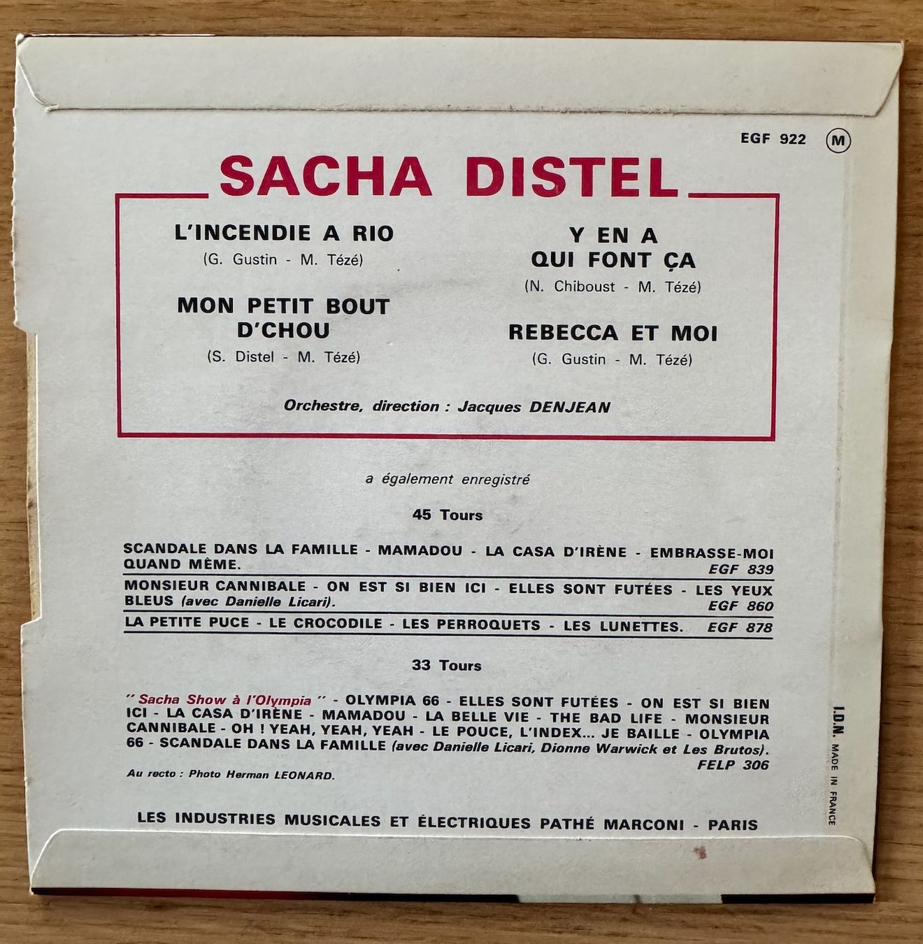 Dischi in vinile: Sacha Distel 45T – Usato da Lausanne venduto da davzic 1