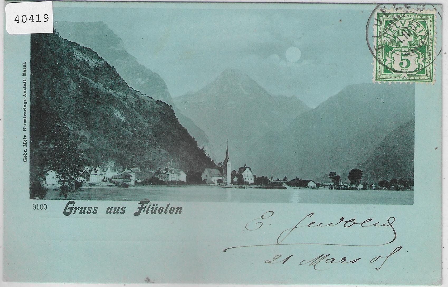 Cartoline postali: Gruss aus Flüelen - Mondschein-Litho – Usato da Ettingen venduto da Kartenplanet