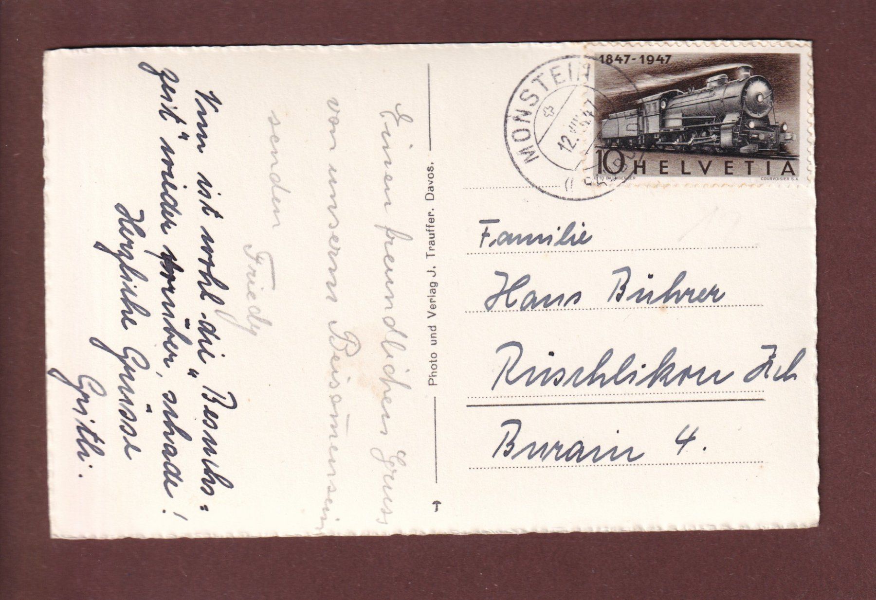 Ansichtskarten: DAVOS - Monstein - 1947 – Gebraucht aus Pully von nicecards 1