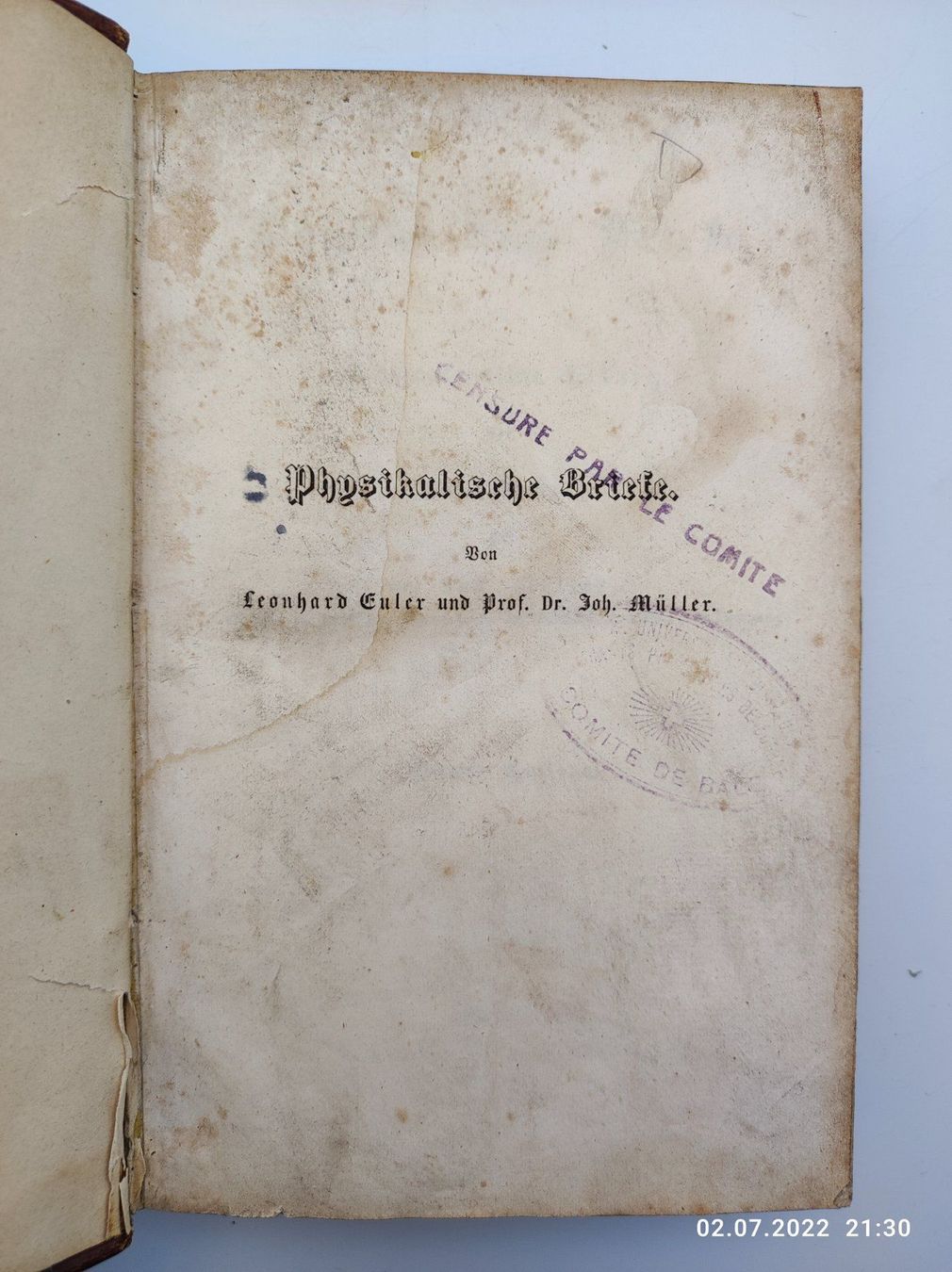 Libri: PHYSIKALISCHE BRIEFE - MÜLLER - 1851 – Usato da Goldach venduto da Gaip 1