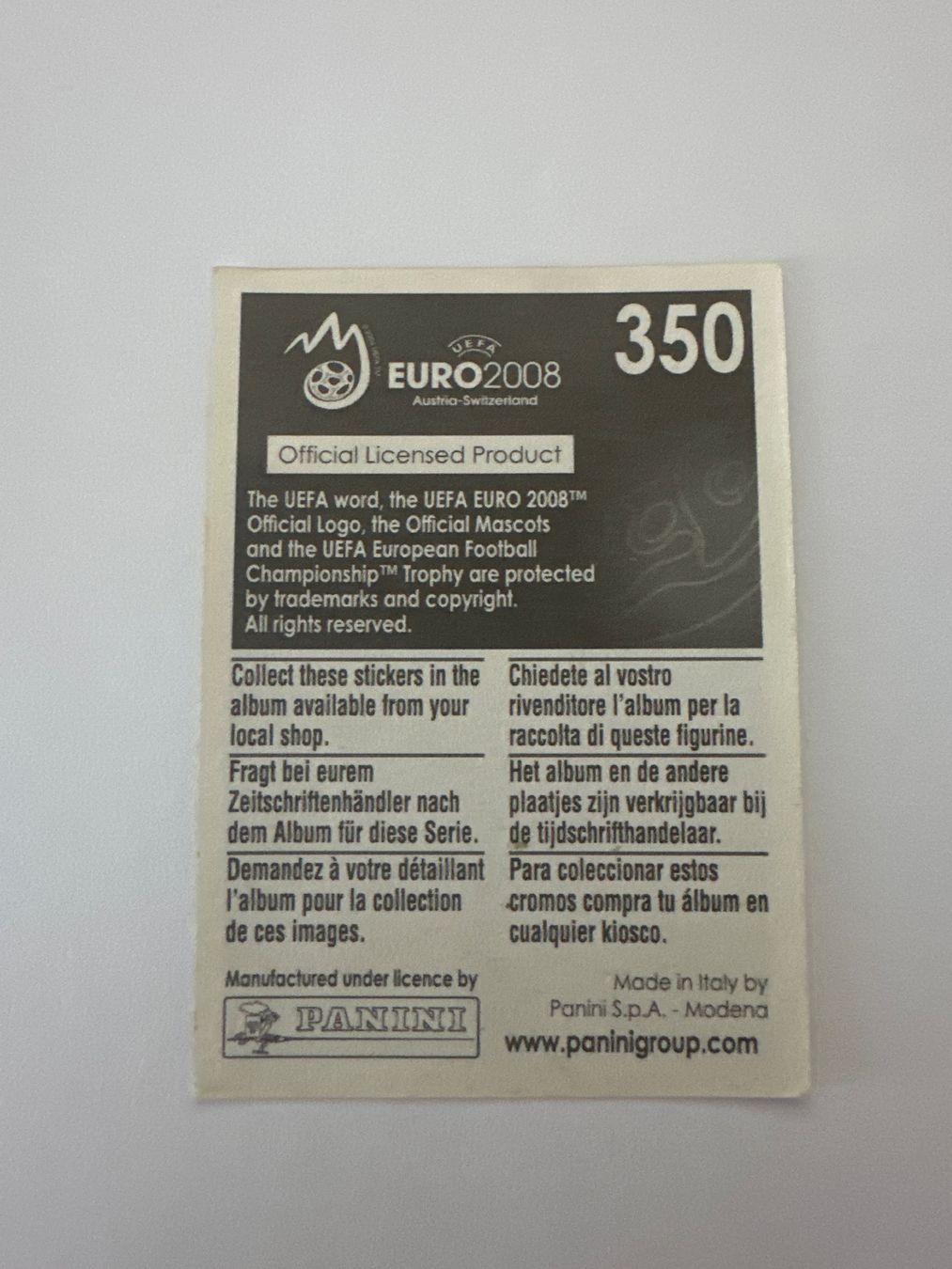 Panini Sammelbilder & Trading cards: Panini UEFA EM 2008 Sticker - Nr. 350 – Gebraucht aus Sulz AG von DealWerk 1