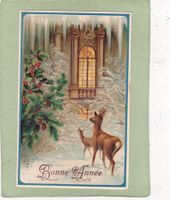 Kitsch Bonne Année Landschaft Rehe Stechlaub Relief 1911