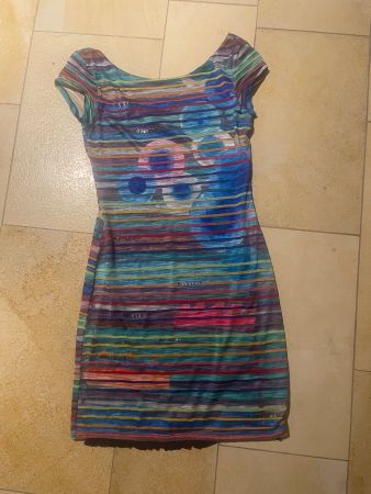 Desigual Sommerkleid bunt gestreift mit Pailletten – Gr. XS