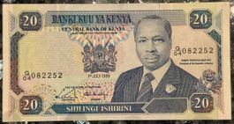 Seltene 20 Schilling Banknote Kenia 1989 - Top Zustand!