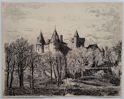Jacques Jacobi: Château de Lespinasse, Tuschezeichnung 1944