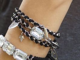 HELY Kette Armband Chanel Stil /NP68CHF 55-62cm Leder Metall