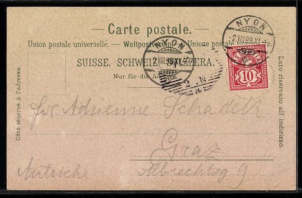 Cartoline postali: Mondschein-Lithographie Nyon, Le Chateau – Usato da Berlin venduto da bartko-reher 1