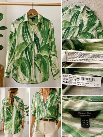 Massimo Dutti Baumwollbluse mit Tropical-Print – Grösse 38