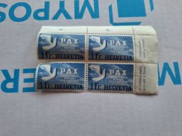 4 x PAX Hominibus Helvetia Briefmarken - Ungestempelt