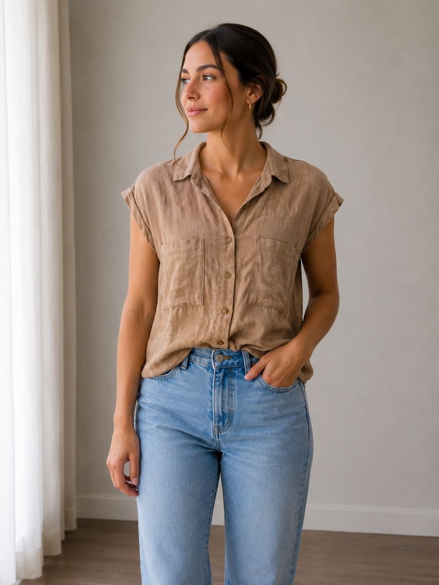 Tops: BEIGE KURZARM-BLUSE XS – Neu (gemäss Beschreibung) aus Winterthur von fij_f65r