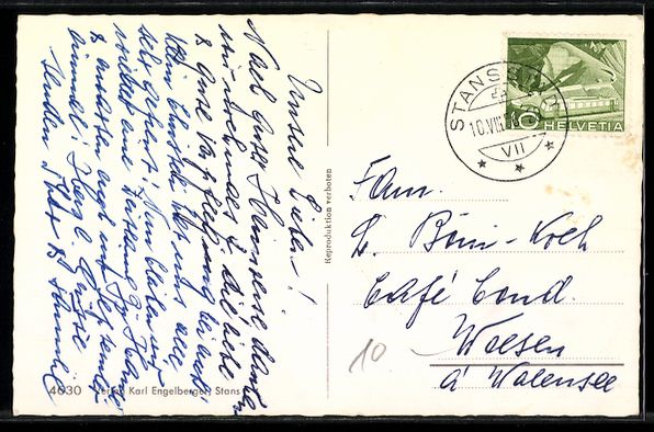 Cartoline postali: Stansstad, Ortsansicht mit Kirche und Vi – Usato da Berlin venduto da bartko-reher 1