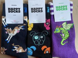 Happy Socks Crew - Three Pairs - Size 36-40 - Animal Themed