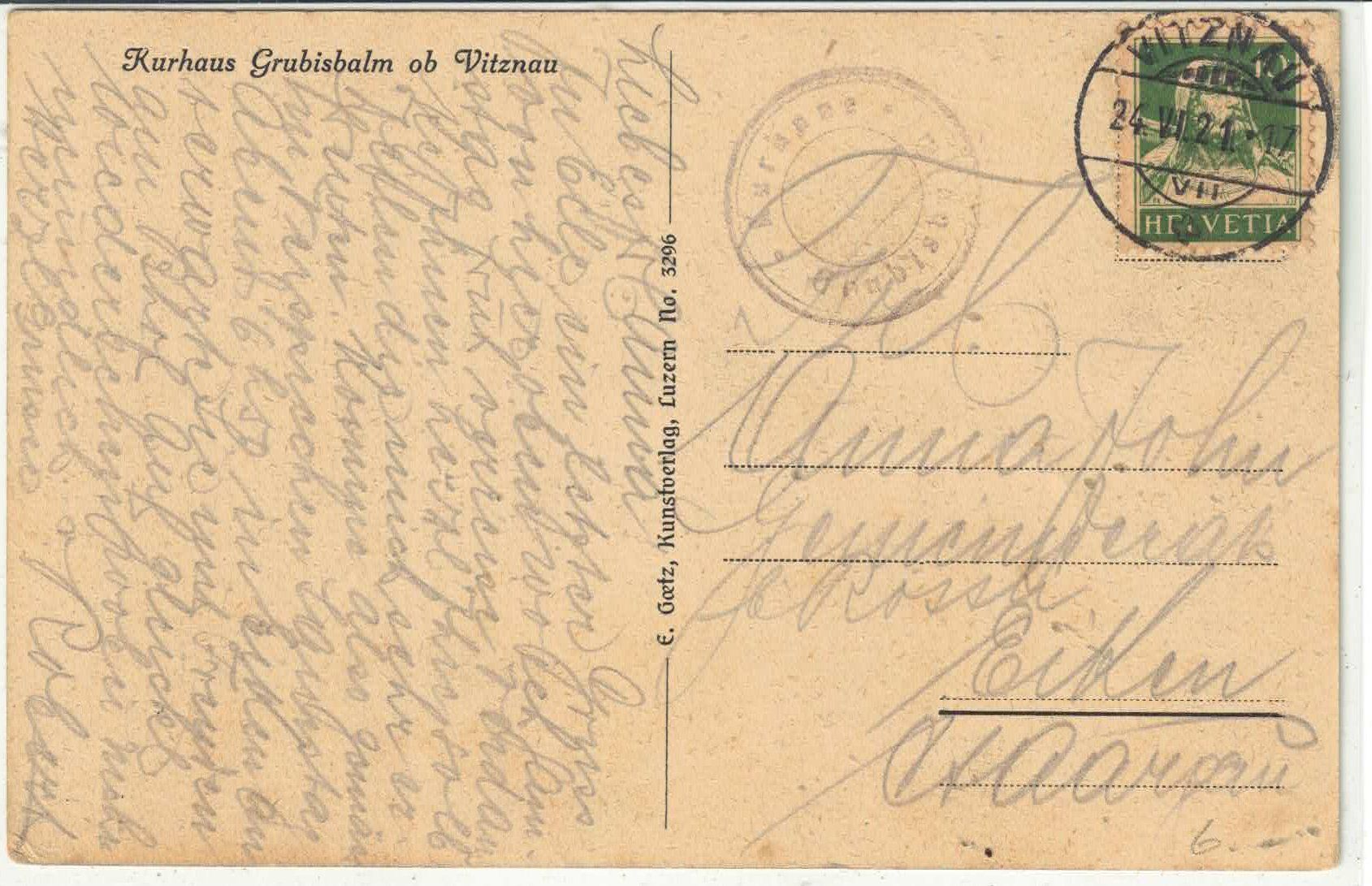Cartoline postali: Kurhaus Grubisbalm ob Vitznau – Usato da Ettingen venduto da Kartenplanet 1