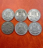 Lot de 6 pièces Sixpence Grande-Bretagne, argent, 1936-1944