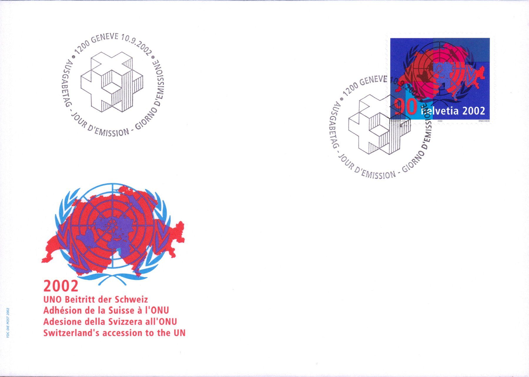 Tutti i francobolli: 2002 FDC UNO-Beitritt  KW 3.60 – Nuovo (secondo la descrizione) da Eggersriet venduto da stamp303
