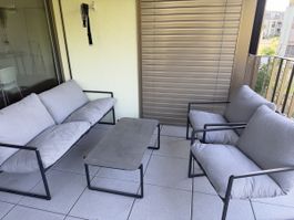 Lounge 4-teilig grau Metall mit Kissen gebraucht