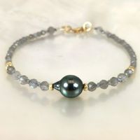 Bracelet perle Tahiti pierres fines Labradorite - Ag925 doré