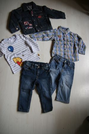 Coole Jeansjacke, 2 Jeans Hemd und Shirt Gr. 80