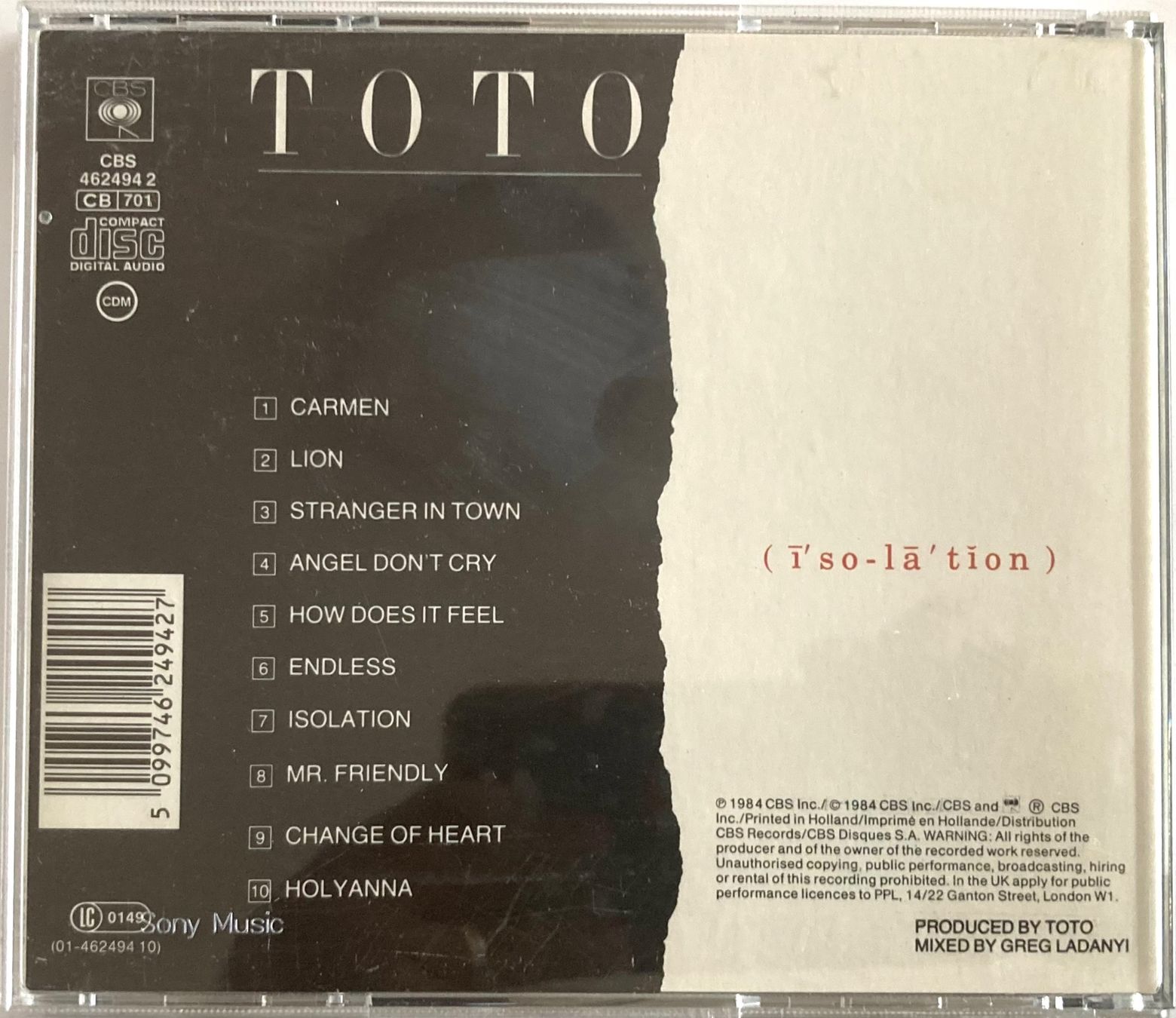 CD: TOTO - ISOLATION – Usato da Poliez-Pittet venduto da Newtown-Records 1