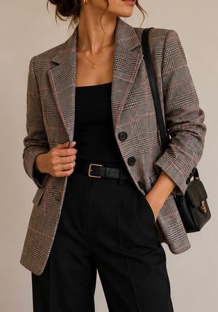 Saint Hilaire Karierter grau Blazer mit rosa Linien