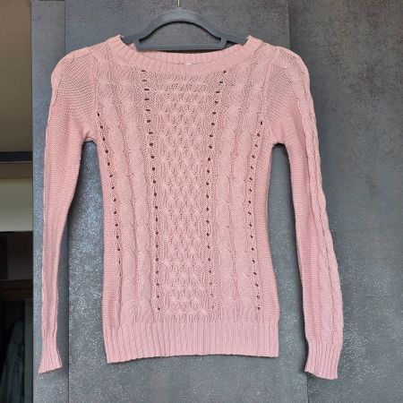 🐸 STRICKPULLOVER ZOPFMUSTER XS ROSA PULLOVER