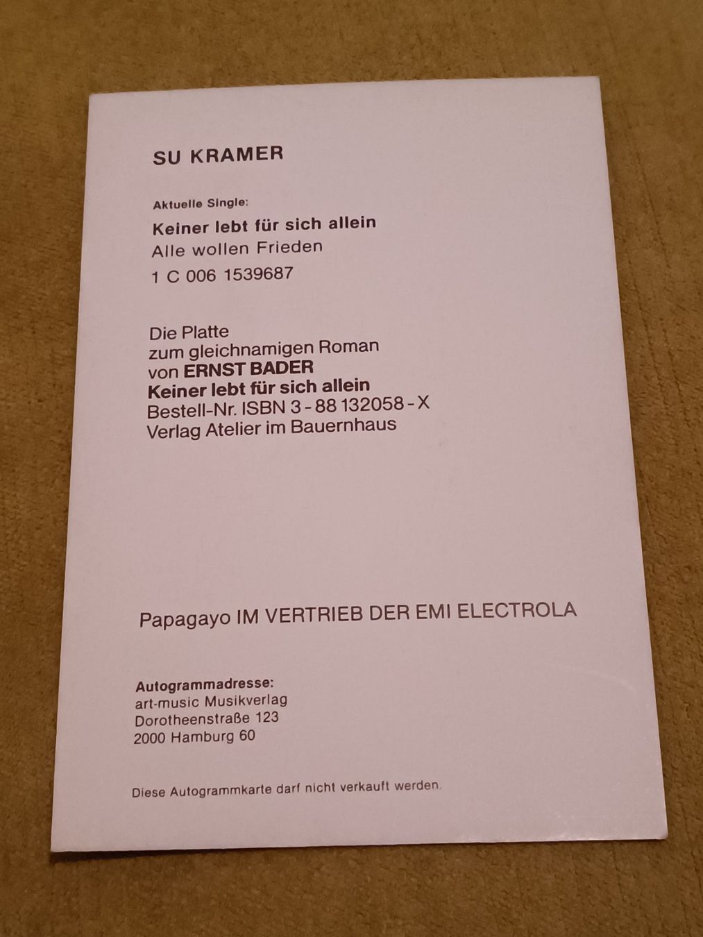 Autografi: Su Kramer - handsigniert – Usato da Menziken venduto da Autogramme 1