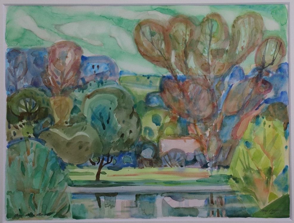 Dipinti: Max Brunner, grosses Aquarell "an der Aare" signiert v. 1976 – Usato da Zug venduto da Kunst-Fundgrube 1