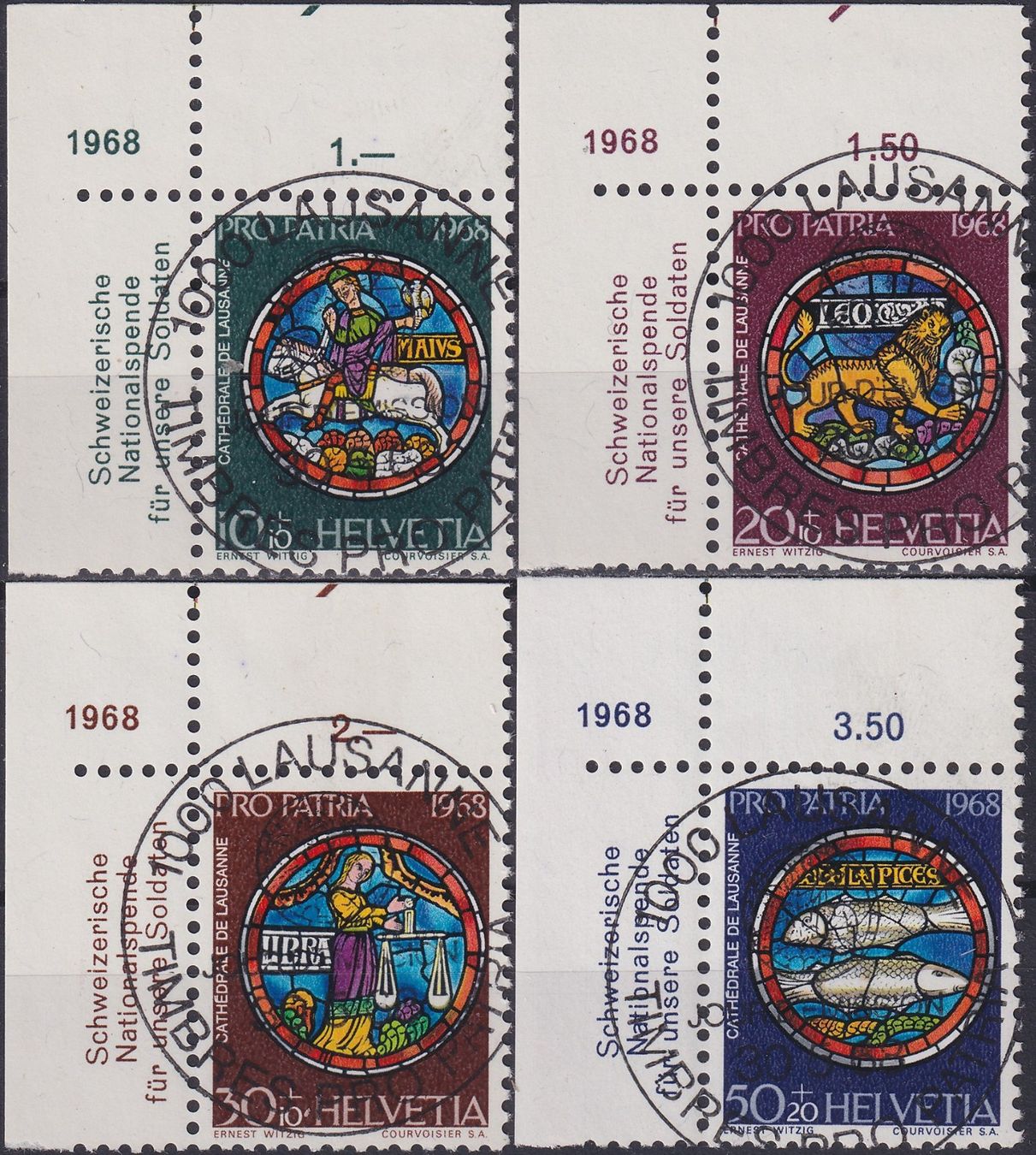 Alle Briefmarken: 1968, B138-B141 "Pro Patria" mit ET-Voll-Stempel +Ecktabs. – Gebraucht aus Sursee von Luzernerraute