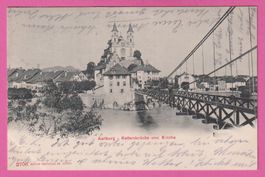 Aarburg gel 1906 Kettenbrücke und Kirche