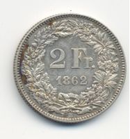 Schweiz 2 Franken 1862 vorzüglich