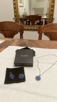 Schmuckset von Lalique Fleur blaues Kristallglas Silber