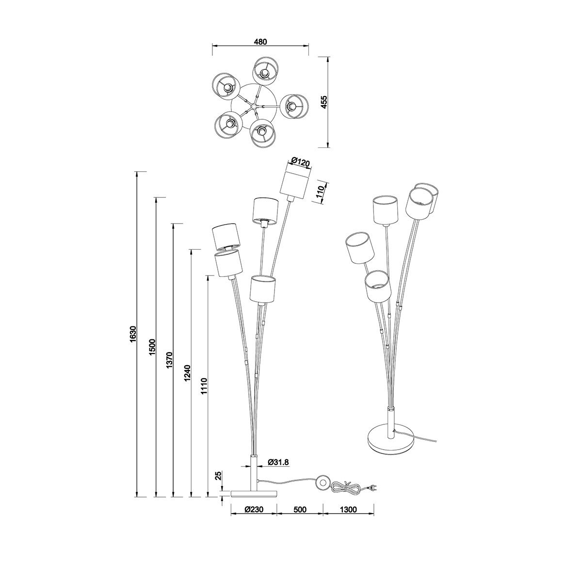 Lampen: Stehleuchte, 5 Strahler, Stoff, 163 cm – Neu (gemäss Beschreibung) aus Kreuzlingen von Smart-Light 3