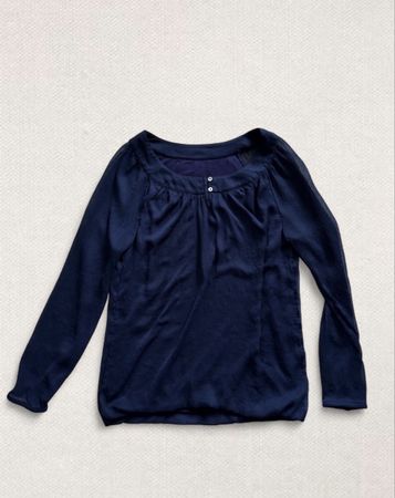 Damen Langarmshirt dunkelblau mit Chiffon-Optik neuwertig