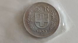 5 Franken 1933, Silbermünze Schweiz, (WA5-11)