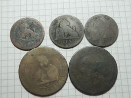 Spanien und Belgien 5 Münzen ab 1870