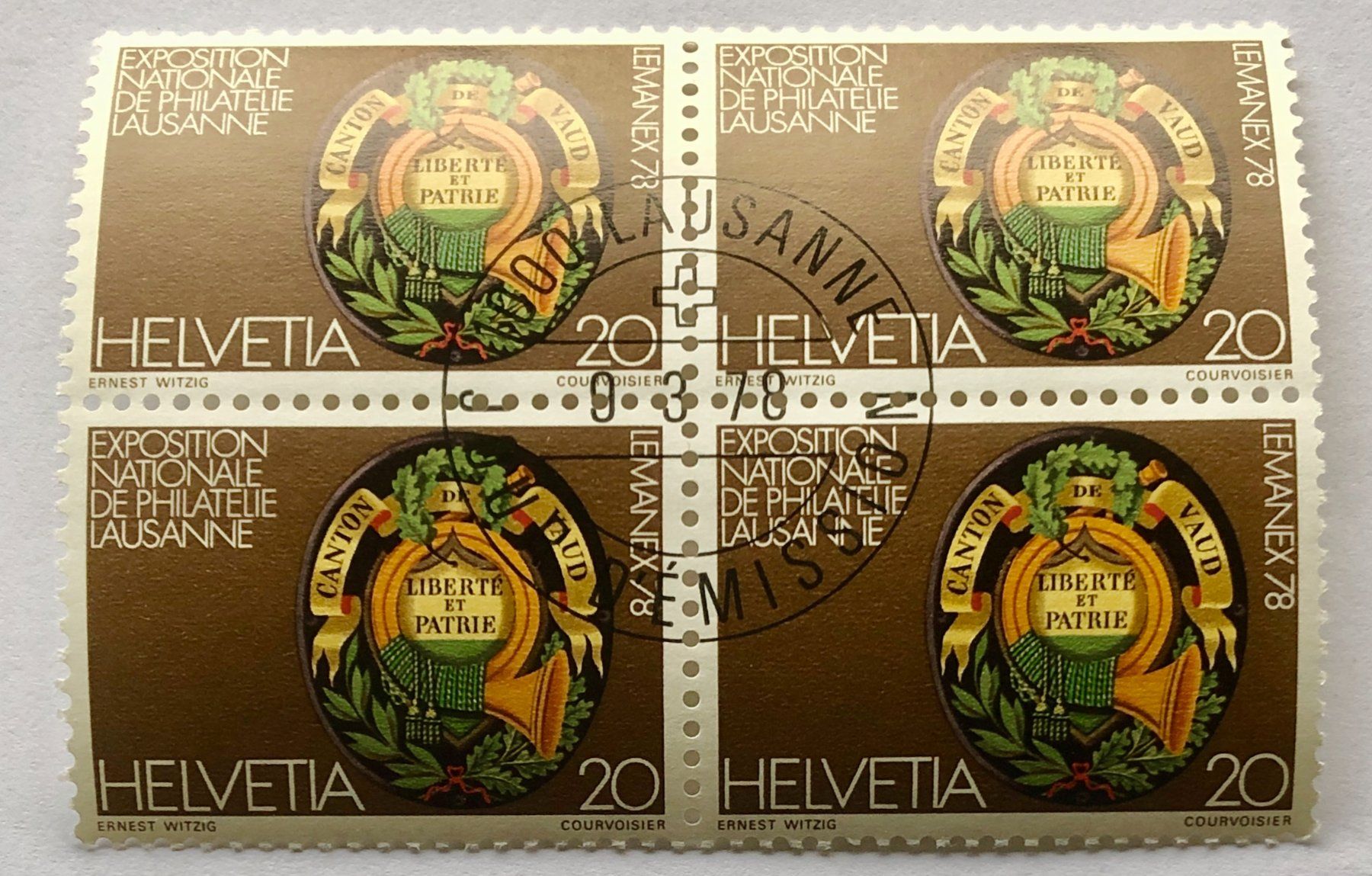 Tutti i francobolli: 4er Block Nr.603 Stempelt Lausanne 1978    – Usato da Aarau venduto da Billa007