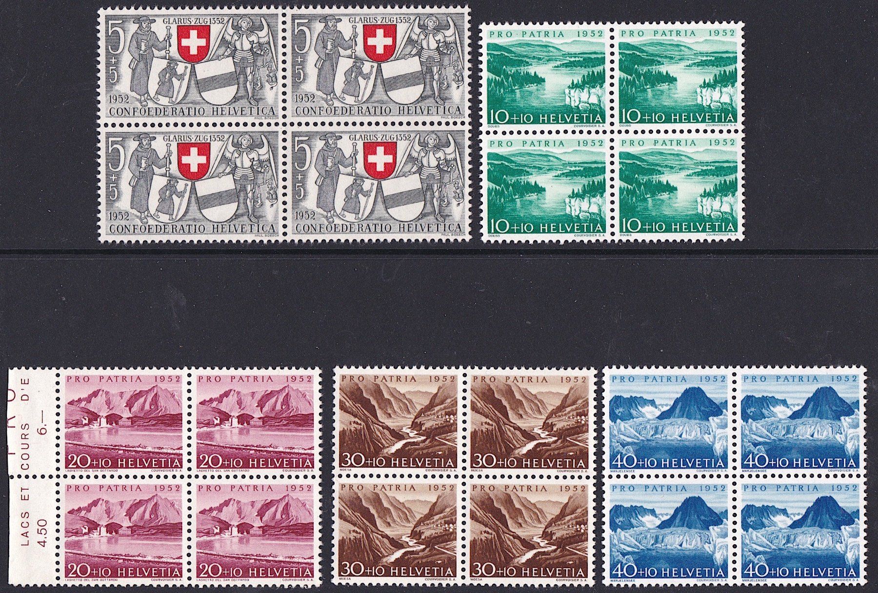 Alle Briefmarken: PP 1952 im 4er-Block, postfrisch**. Kat. Fr. 68.-. – Neu (gemäss Beschreibung) aus Richterswil von Dyaris2025
