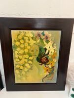 Gerahmtes Vintage-Gemälde, Frau mit Blumen