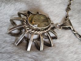 Vintage Sonnenanhänger mit Kette, Sterling und Citrin, 70er