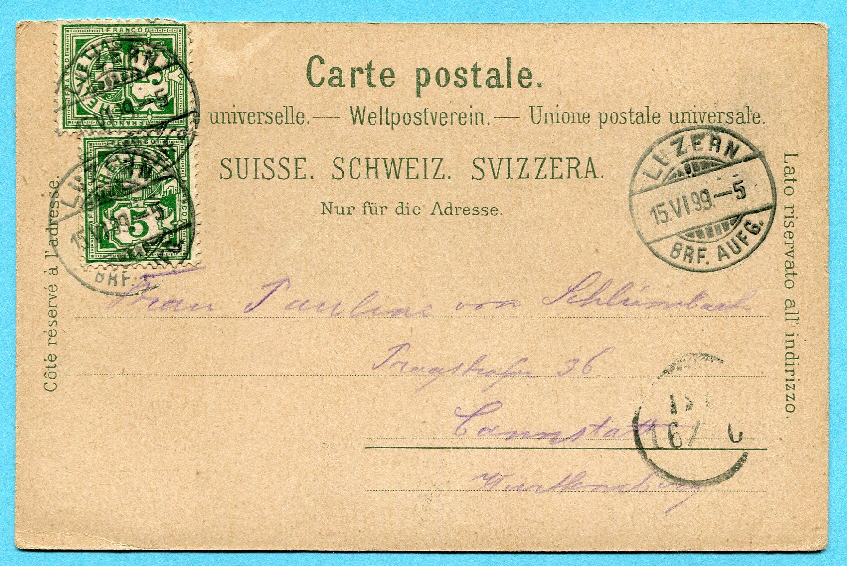 Ansichtskarten: Luzern mit Pilatus im Mondschein 1899 – Gebraucht aus Opfikon von cleocat-vb 1