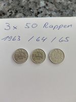 3x 50 Rappen 1963 1964 1965 Münzen Konvolut guter Zustand