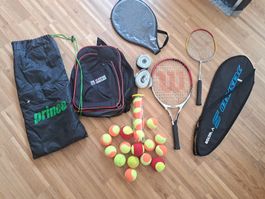 Tennisset mit 23 Racket, Rucksack, Badmintonset, Tennisbälle