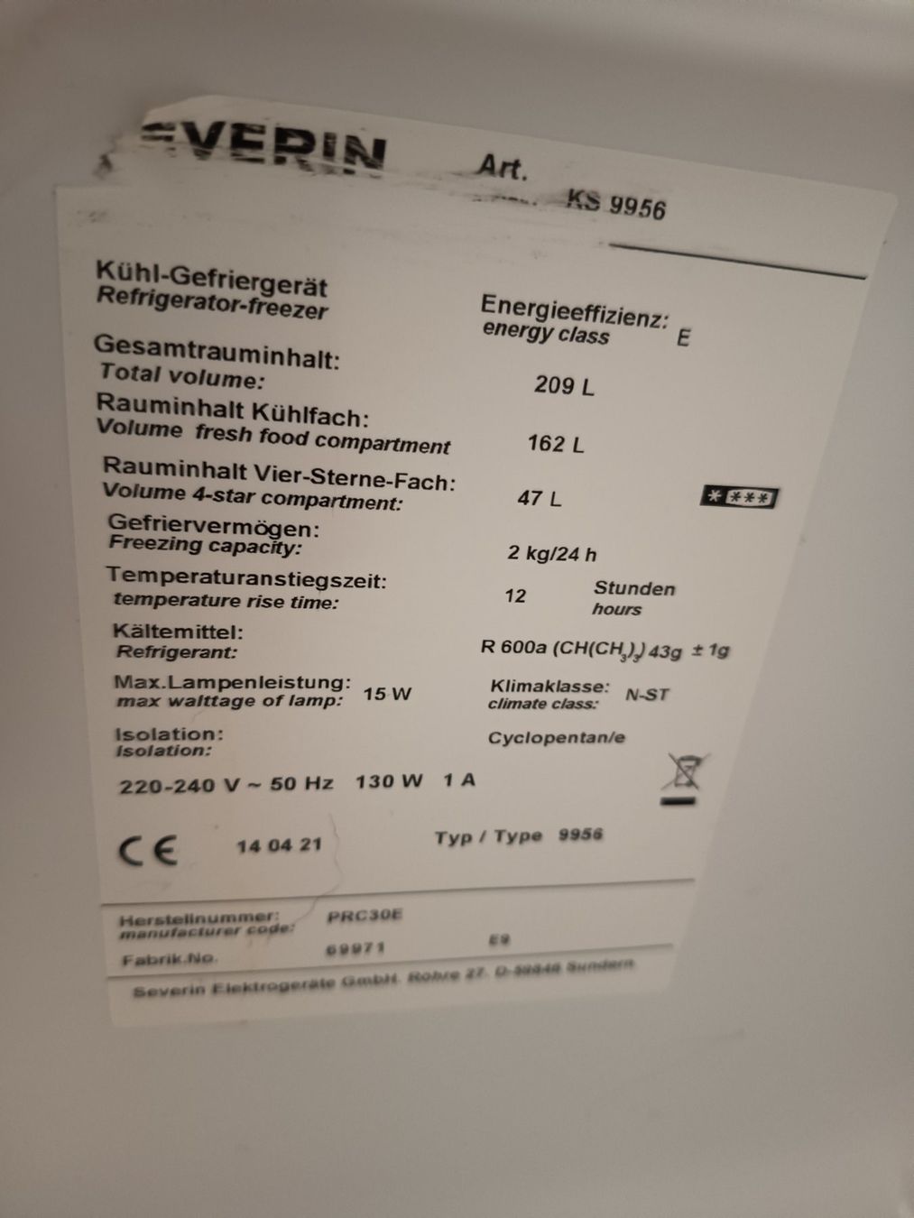 Frigoriferi: Kühlschrank Severin Retro Cream – Usato da Löhningen venduto da Tomturbo3 3