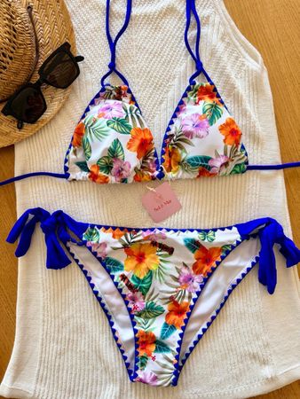 ☀️Trend Sommer Bikini Blumen Blau  M - NEU - Gratis Versand