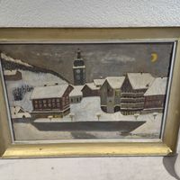 Oelgemaelde Winterdorf signiert Eram mit Rahmen gebraucht