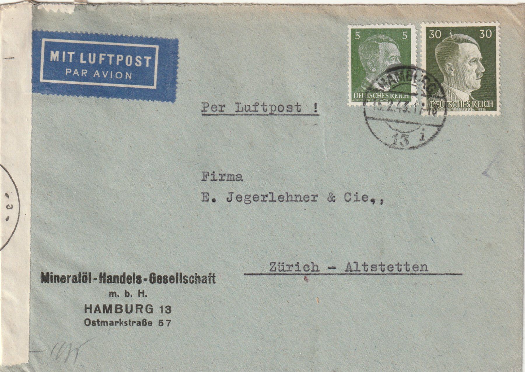 Tutti i francobolli: Deutsches Reich Luftpost 1943 mit Zensur – Usato da Rorschacherberg venduto da fratovi2