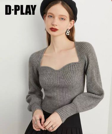 New Grey Knit Top - Sweetheart Neckline