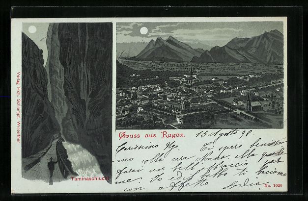 Cartoline postali: Mondschein-Lithographie Ragaz, Ortsansic – Usato da Berlin venduto da bartko-reher