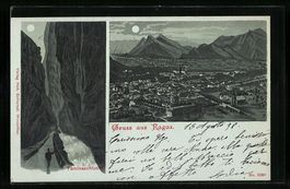 Mondschein-Lithographie Ragaz, Ortsansic